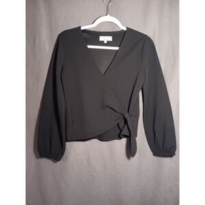 Madewell Texture & Thread Crepe Wrap Top Black XS Long Sleeve V‑Neck Blouse